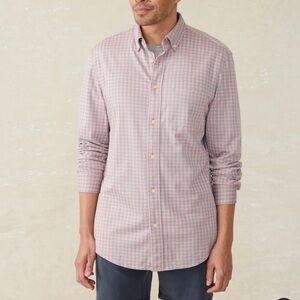 Faherty Coastline Supima Cotton Knit Button Down long sleeve gingham shirt NWT L